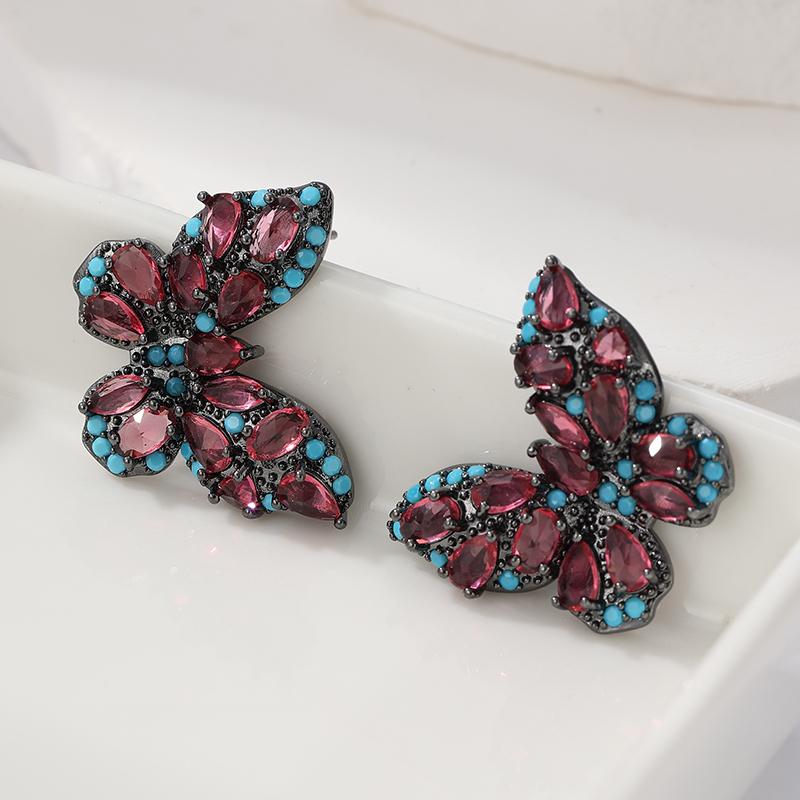 Женские серьги-гвоздики в форме бабочки с инкрустацией из синтетического циркония Винтажные Креативные Медь Материал Банкетные Ювелирные Изделия Ремесла Pink