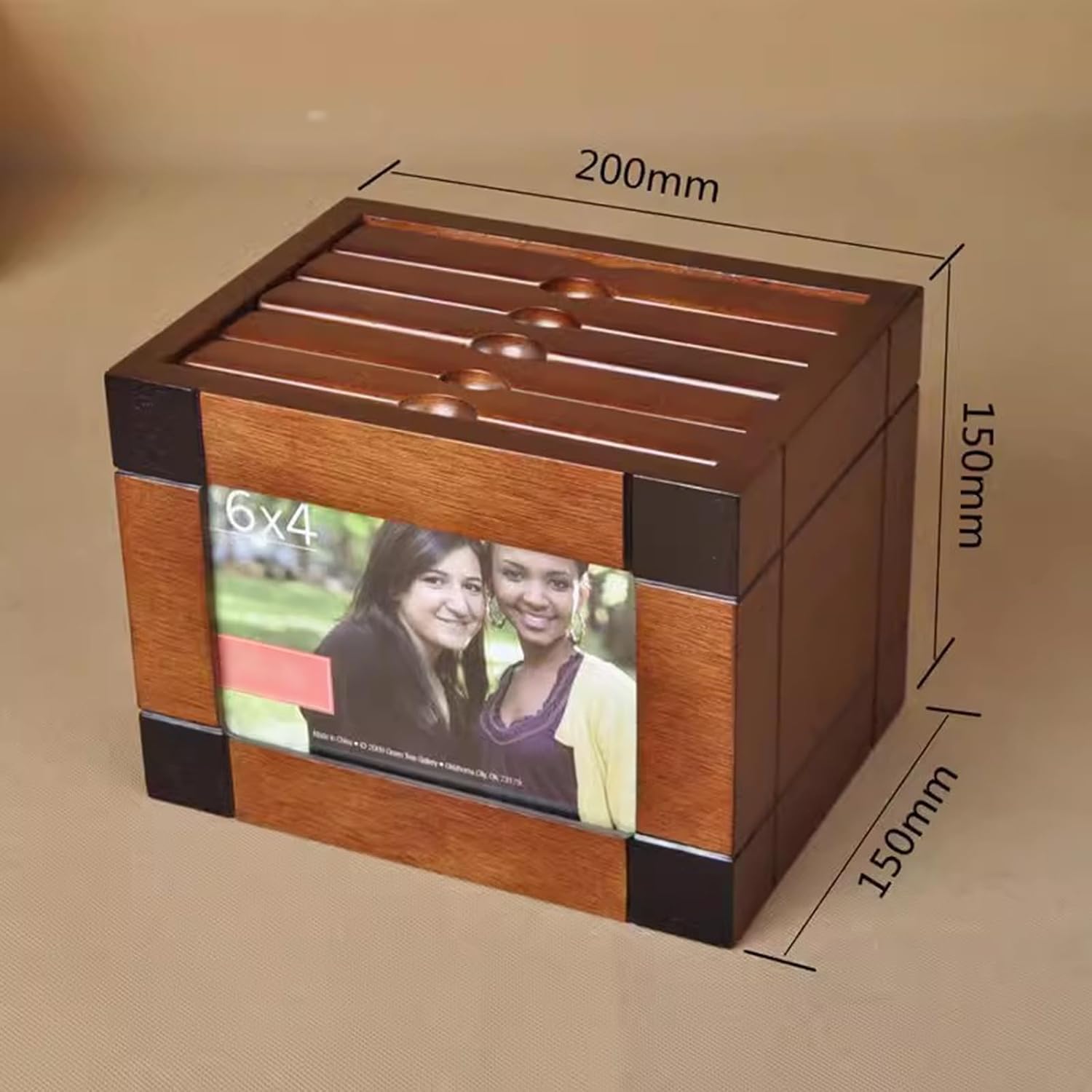 

Wooden Photo Box, Album Storage Box with 5 Pull Out Albums, Insert Photo Frame Cube, for 6x4 Inch Photos, Can Hold 100 Photos, Weddings Anniversaries C
