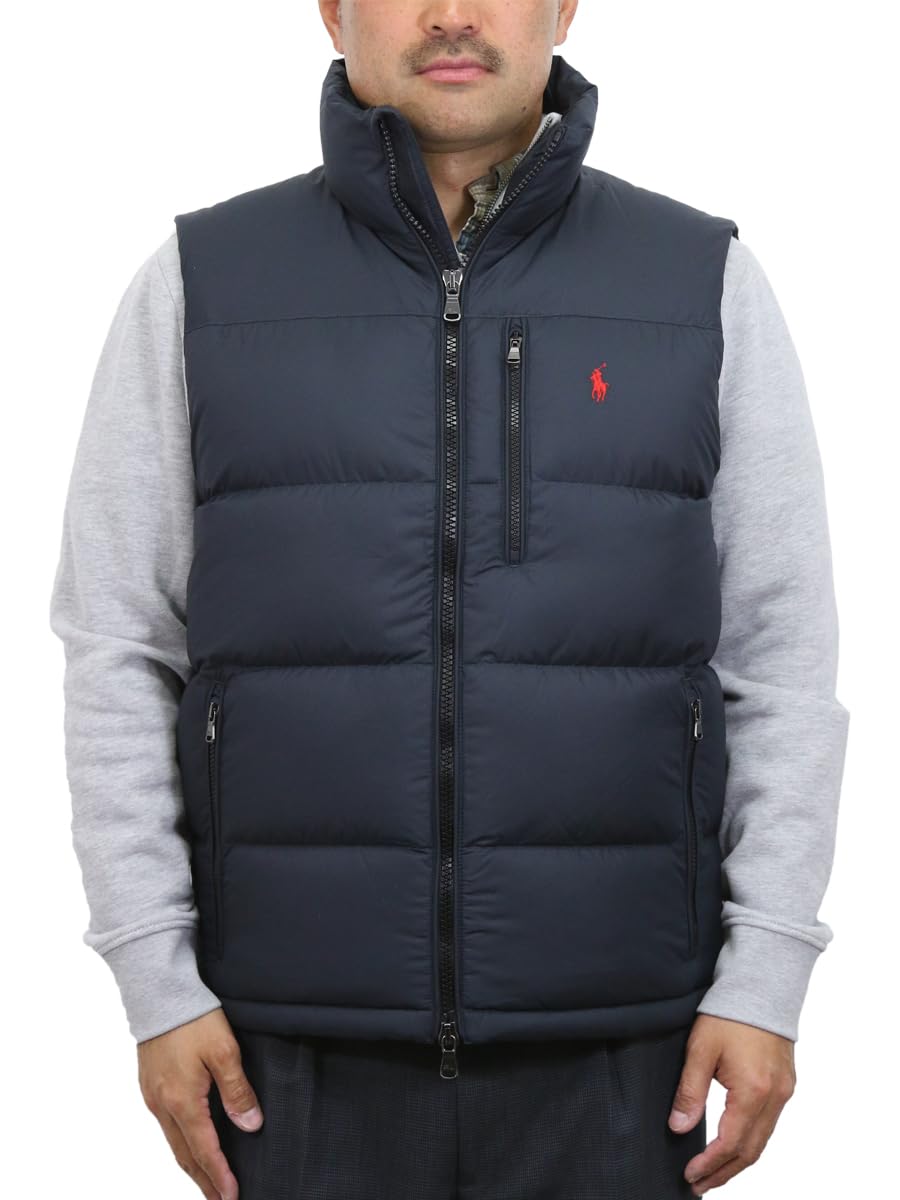 

POLO RALPH LAUREN Down Vest with Striped Size Black Men s Double-Zip Tape, L, (Product Code 01010120)