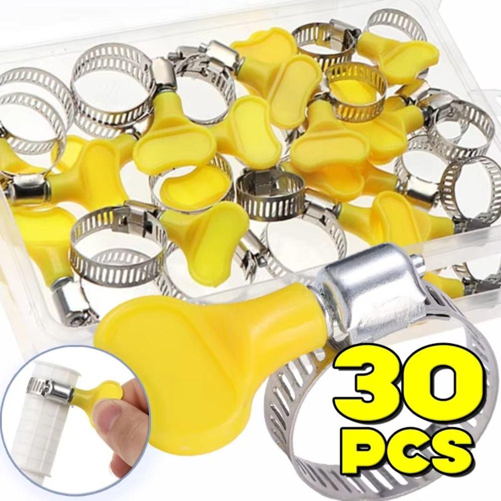 30pcs Hand Twist Design T Bolt Pipe Clamp Stainless Steel Screw Band Worm Gear Hose Clamp  Air Pipe