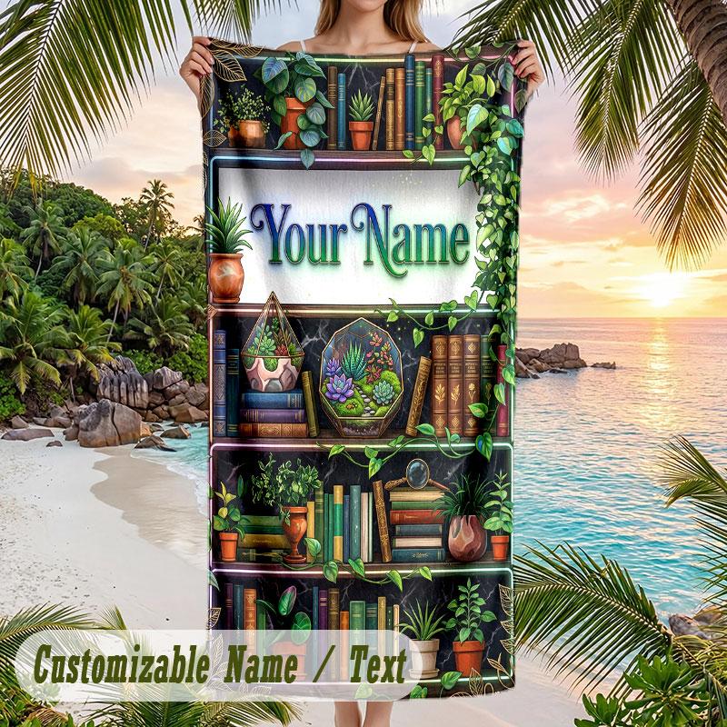 Bohemian Mandala Artwork Theme Quick Dry Beach Towel Custom Name Text Print Large Sand Resistant Towel Beach Vacation