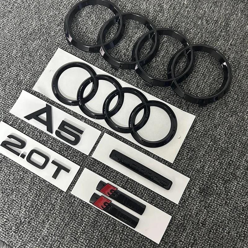 2026 2PCS 4Ring logo ABS Black Car Hood Front Grill Rear Trunk Emblem Sticker 1P A5 1P Quarrto 1P 2.0T 2P Sline For AUDI A5 2010-2019