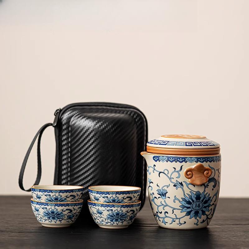 Ru Kiln Portable Travel Tea Set High-end Quick Cup Teacup One Person Outdoor Camping Tea Drinking Equipment