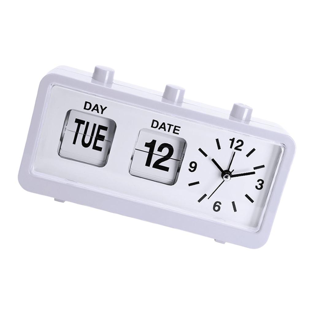 Classical Retro Mechanical Alarm Clock with Manual Flipped Calendar Date Day Time Display for Living Room or Office
