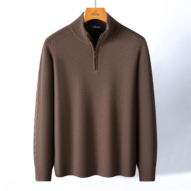 Men's 100% Merino Wool Half-Zip Stand-Collar Heavy Knit Sweater