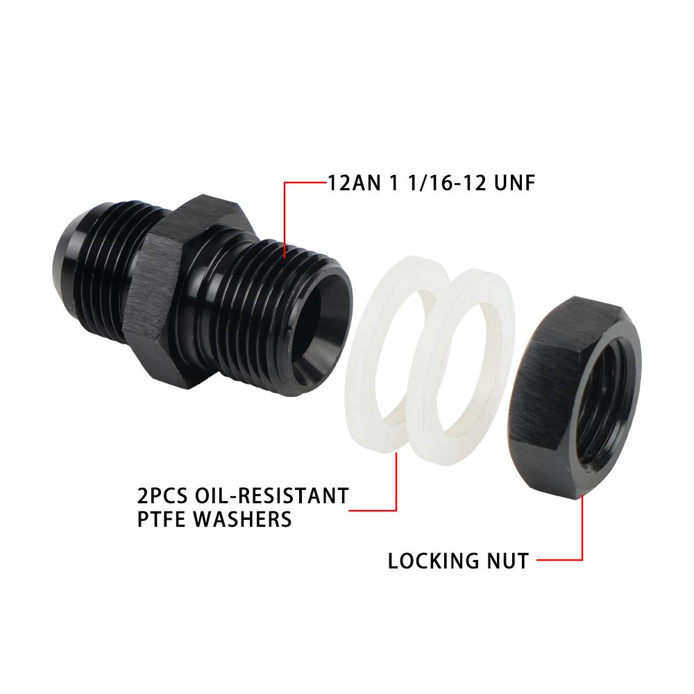 Male AN6 AN8 AN10 AN12 Flare Fuel Cell Tank Adapter Bulkhead Fitting Straight with Washer Black Aluminum Straight