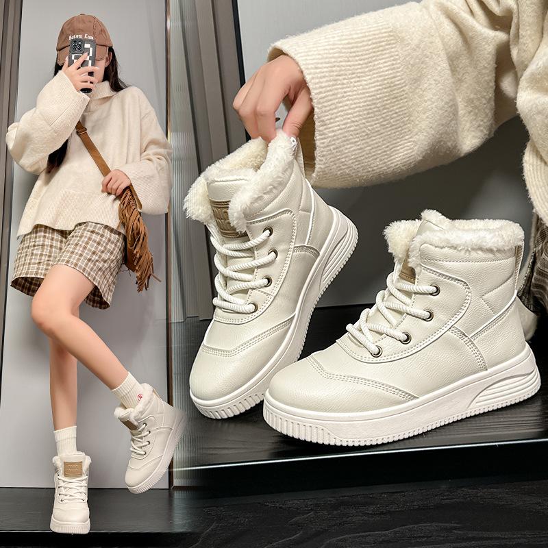 High-top cotton shoes winter new velvet thickened leather Martin boots warm snow boots