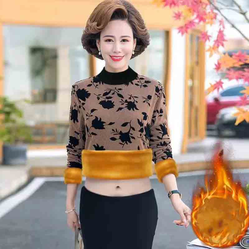 Høst og vinter High-end All-match Plus Velvet Tykk høyhalset bunnskjorte dameinnerjakke