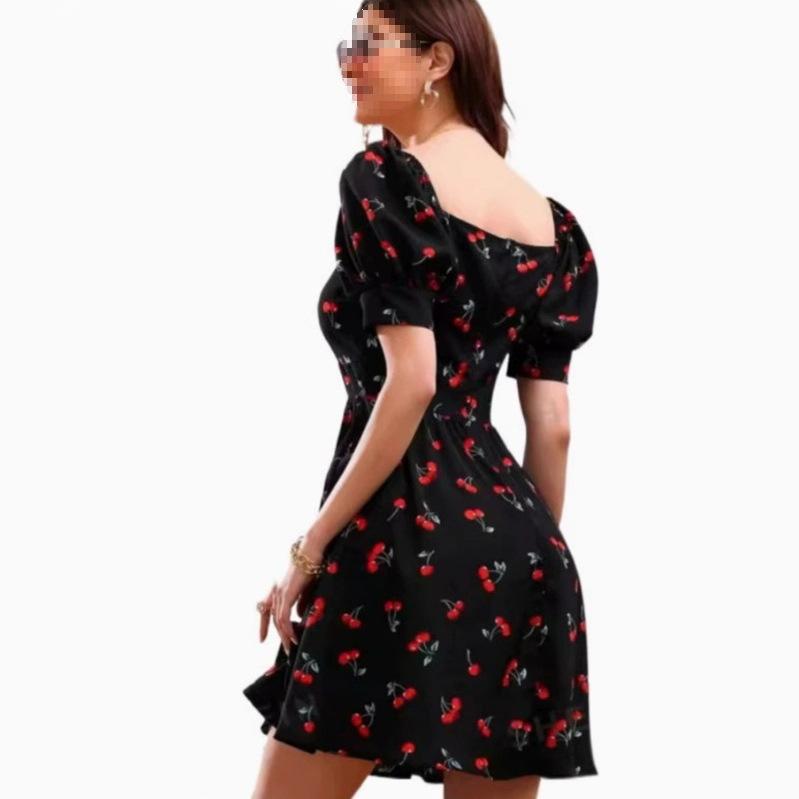 Europe, America, Temu, Amazon, Fashionable and Elegant Printed V-neck Dress, Summer New A-shaped Short Skirt Wholesale