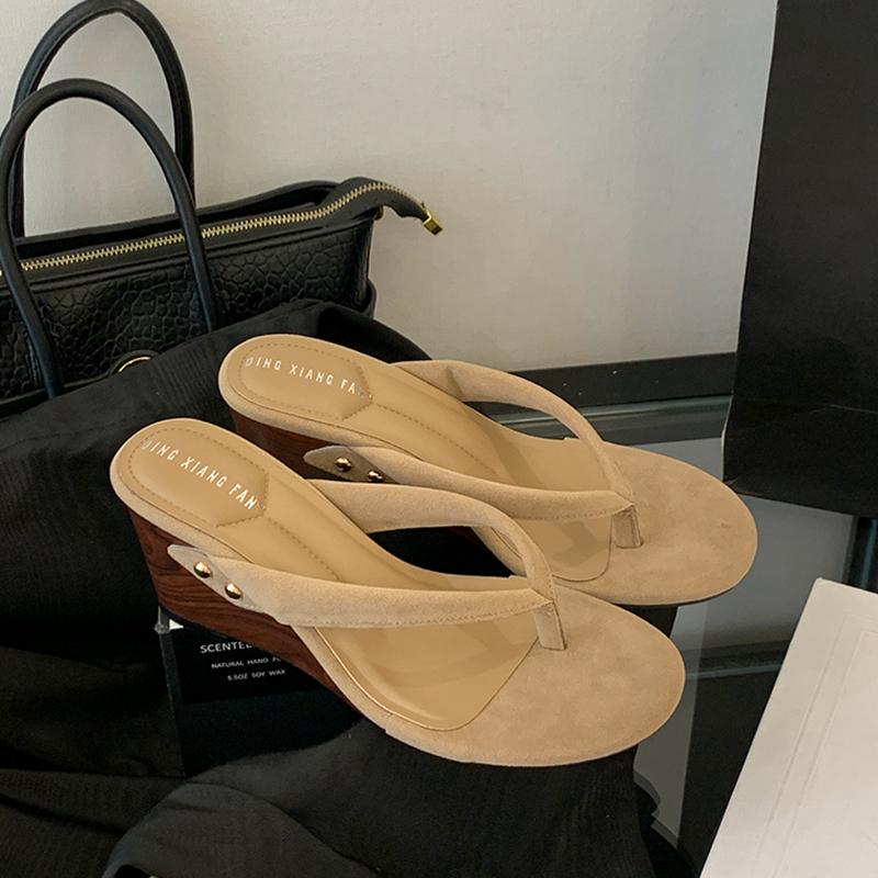 Fashion SUOJIALUN 2025 New Brand Women Sandal Fashion Narrow Band Ladies Elegant High Wedge Heel Slip On Flip Flops Outdoor Dress Sandal