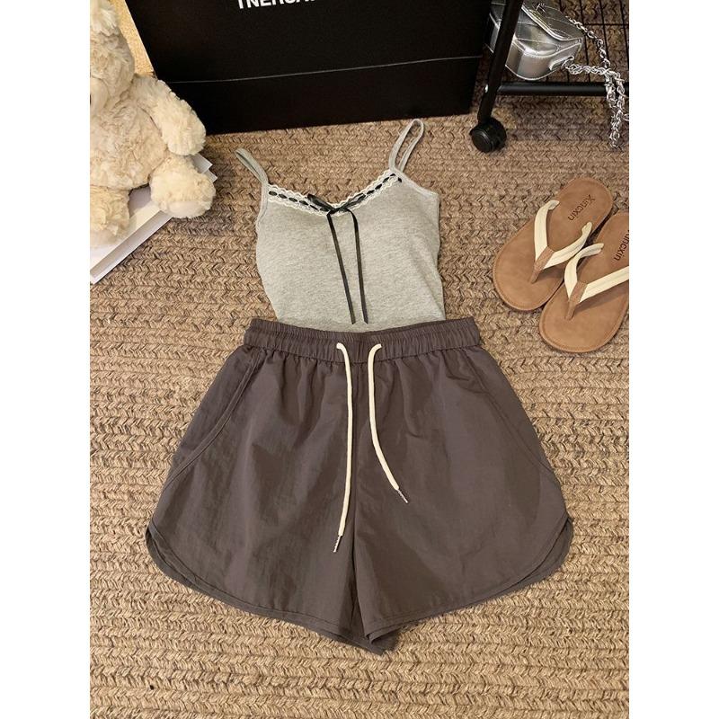 Sports Style New Elastic Waist Drawstring Casual Pants for Women's Summer New High-waist Loose Wide-leg Pants Three-point Shorts