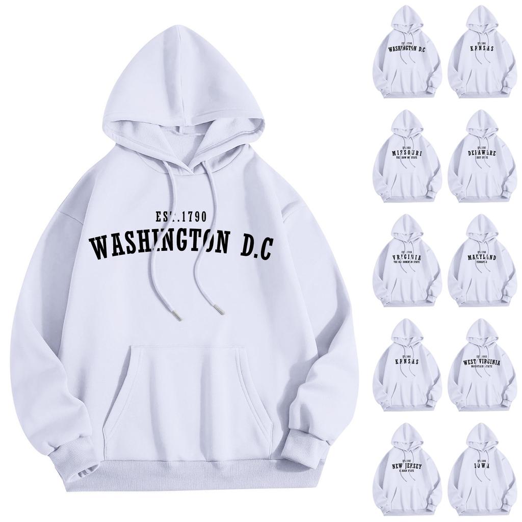 Damemote O-hals Langermet trykt Topp hettegenser genser