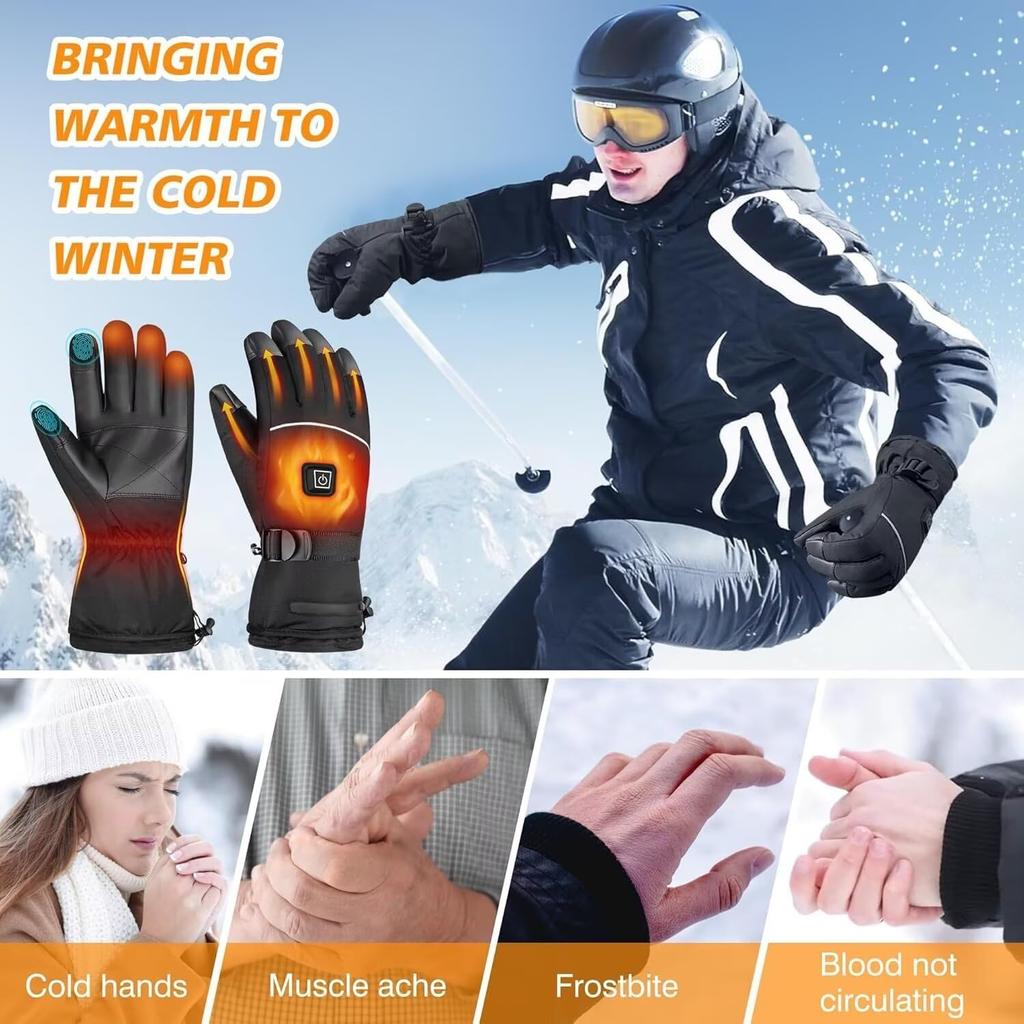 Heated Gloves for Men - Rechargeable Electric Battery Heated Gloves for Men and Women Touchscreen Winter Thermal Glove with 3 Heating Levels