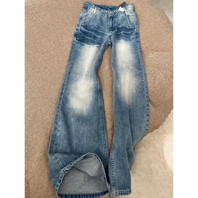 American Retro Hottie Low-waisted Bootcut Jeans Women's Spring 2025 New Elegant Washed Slim Loose Straight-leg Pants Blue Casual Denim Trousers
