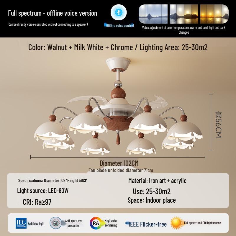Creative French Chandelier Eggshell Fan Light for Living Room & Bedroom