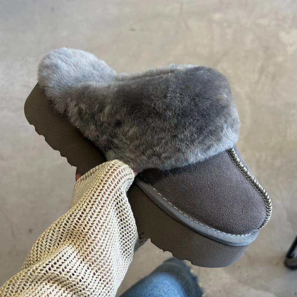 Classic Winter Women Natural Wool Slippers Fashion Design Genuine Leather Home Platform Boots Sheepskin Warm Casual Indoor Shoes