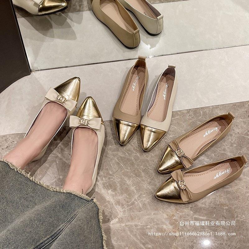French pointed head color matching light mouth single shoes female 2025 spring and autumn new fairy style gentle and versatile flat shoes beige