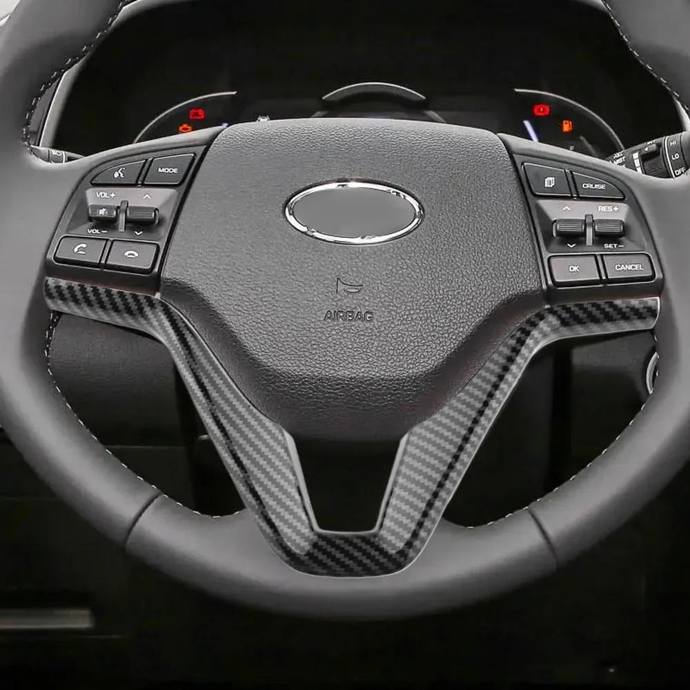 For Hyundai Tucson 3th 2016 2017 2018 2019 ABS Carbon Fiber Car Steering Wheel Sequin Cover Interior Decoration Trim Accessories