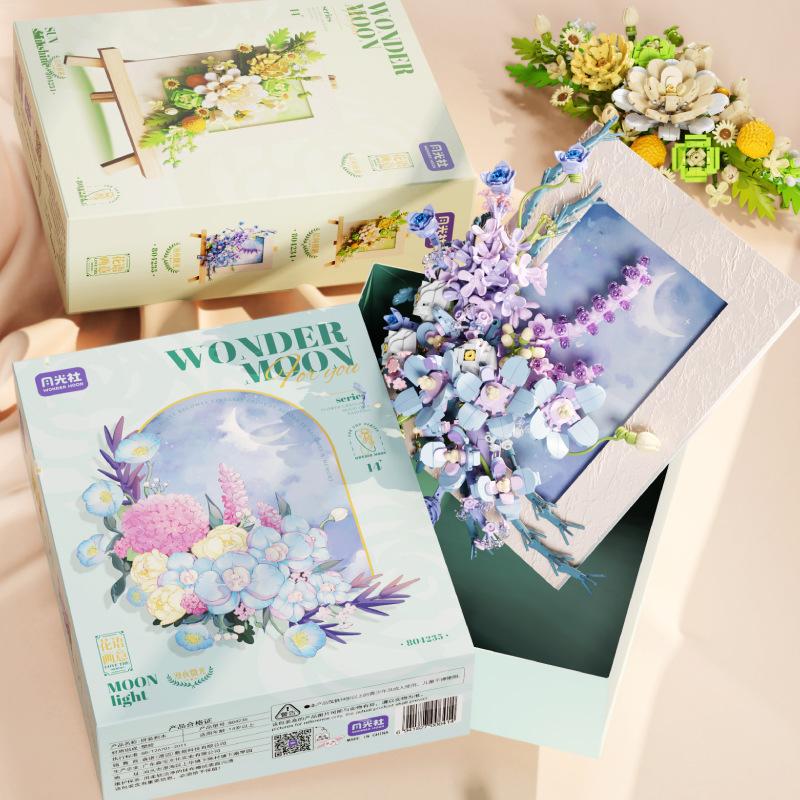 Flower Language Photo Frame Building Blocks Bouquet Micro-particle Desktop Ornaments Creative Girls Holiday Gifts