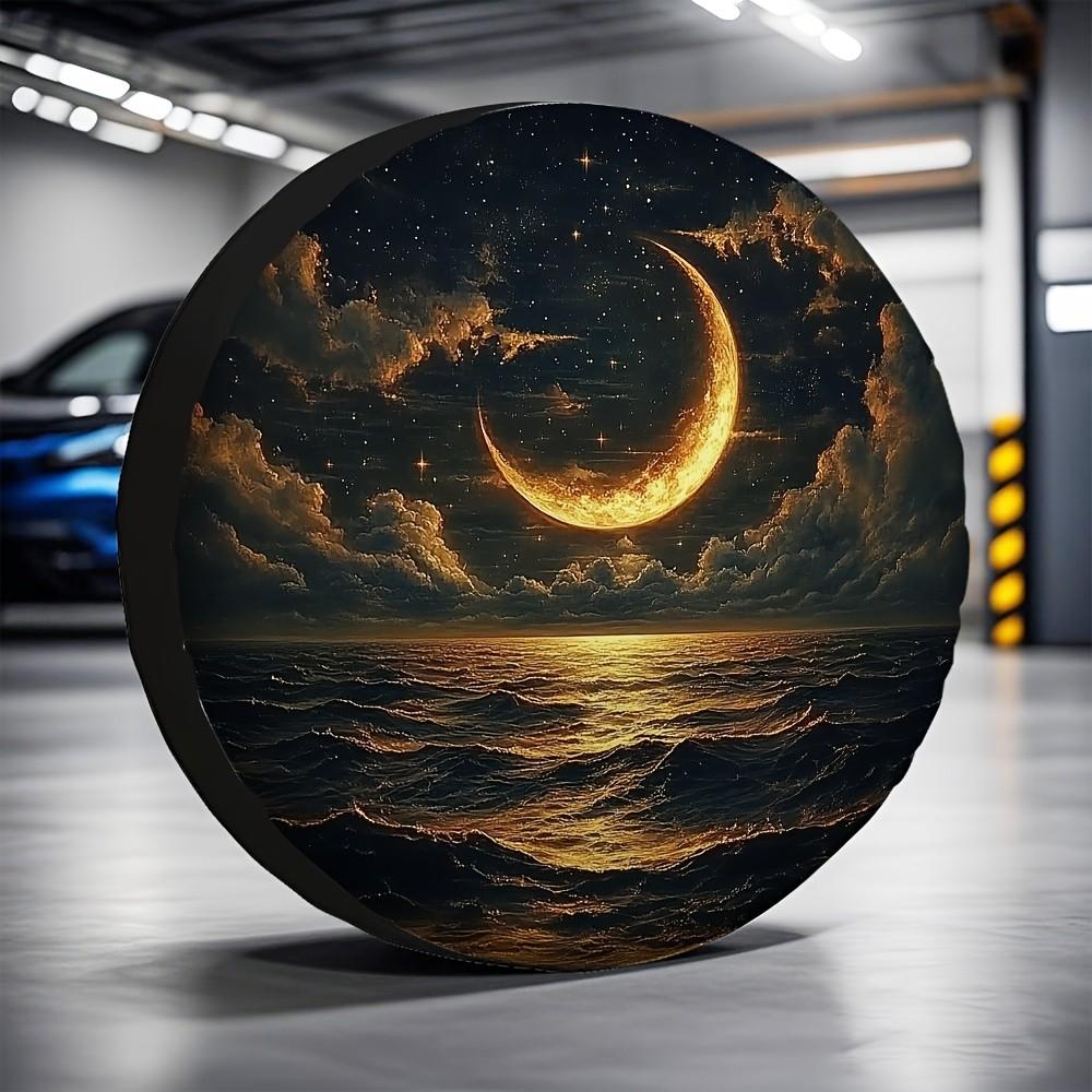 Celestial Moon Stars Ocean Spare Tire Cover Durable Polyester Cover for Truck SUV
