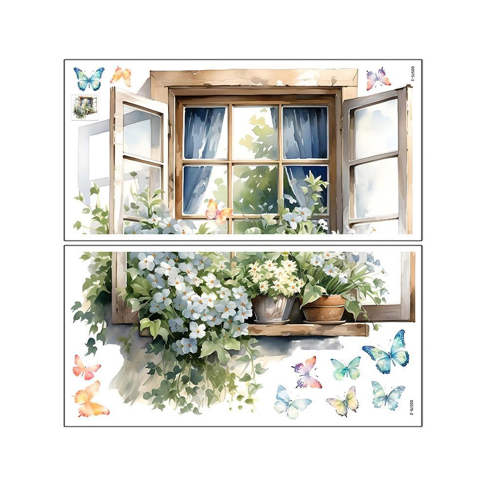 Multicolor Wall Sticker PVC Background Ornament Window View Flowal Stickers Watercolor Self-Adhesive Wallpaper Kids Room