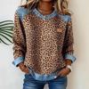 2026 New European and American Style 3D Printing Color Matching Loose Leisure Vacation Denim Collar Women's Long-sleeved Pullover Sweater