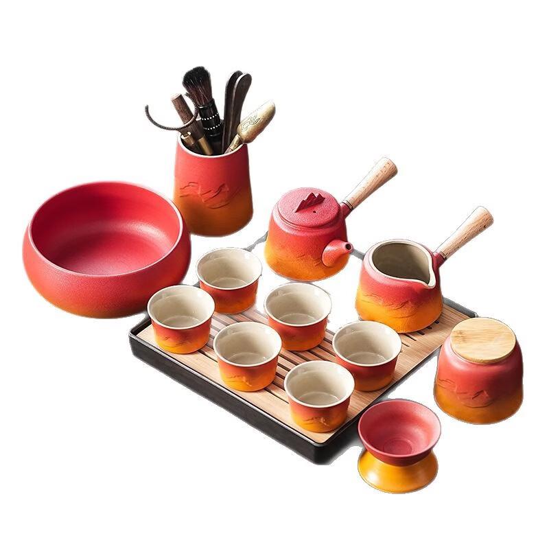 Chuangjingpin Red Orange Mountain Sea Kung Fu Tea Set