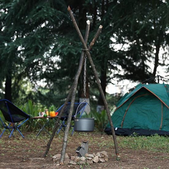Portable Picnic Tripod Stand Stainless Steel Camping Tripod Lashing Set with Hooks Chain Hanging Pot Rack