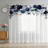 1PC Navy Blue Watercolor Floral Sheer Curtains - Elegant Flower Valance Print Window Drapes for Bedroom Living Room Decor