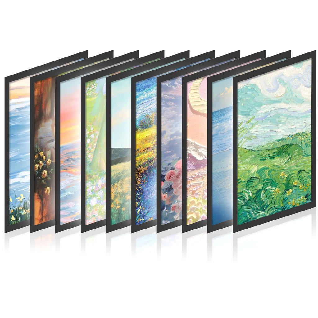 10pcs Rectangular Magnetic Photo Frame 12 x 16 Inch Black Self Adhesive No Punch Display Frame Reusable Art Wall Poster Frame