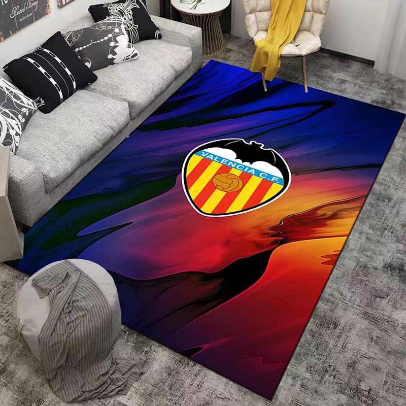 Multicolor Abstract Carpet with Valencia C.F. Logo, Modern Home Decor Suitable for use as an anti-slip for living room bedroom sofas