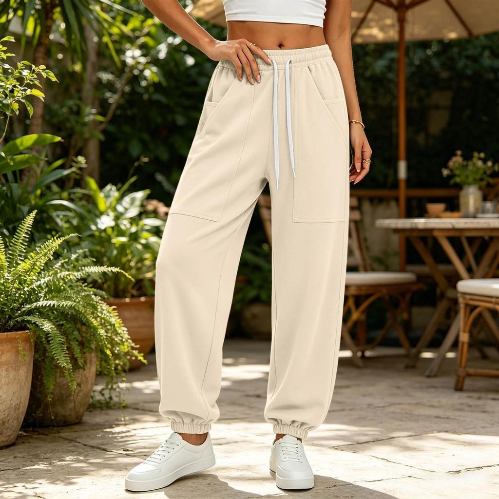 Women's Color High-Waist Loose Fit Sweatpants for Casual and Sporty Wear