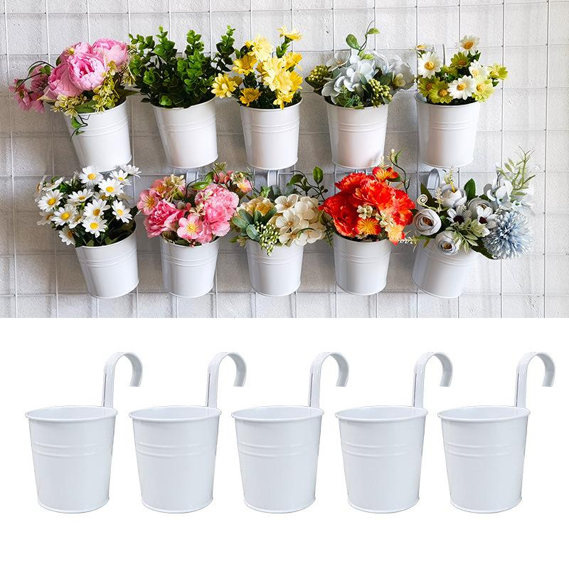 Black/white, Hanging, Wrought Iron Flower Pot, Hanging Pot, Detachable, Hanging Bucket, Succulent Green Plant, Balcony Fence Flower Pot