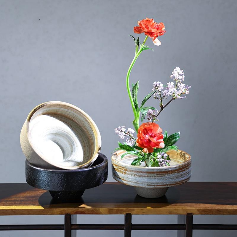 Keramický květináč Otevřená květinová váza Japonská pomůcka pro aranžování květin Keramická stolní dekorace Domácí dekorace