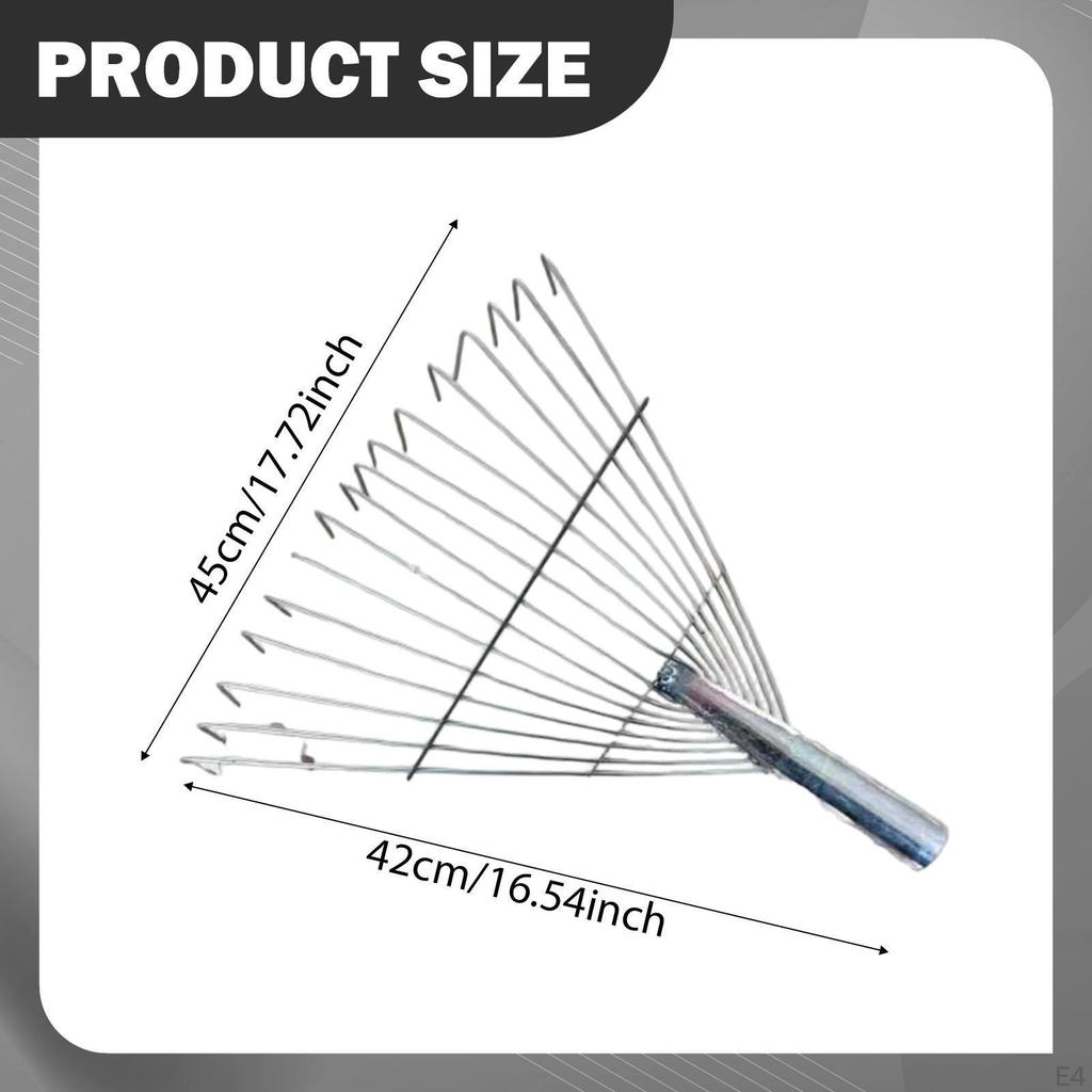 Garden Hand Rake Head Adjustable Width Sturdy Steel Landscape Leaf for Flower Bed Picking