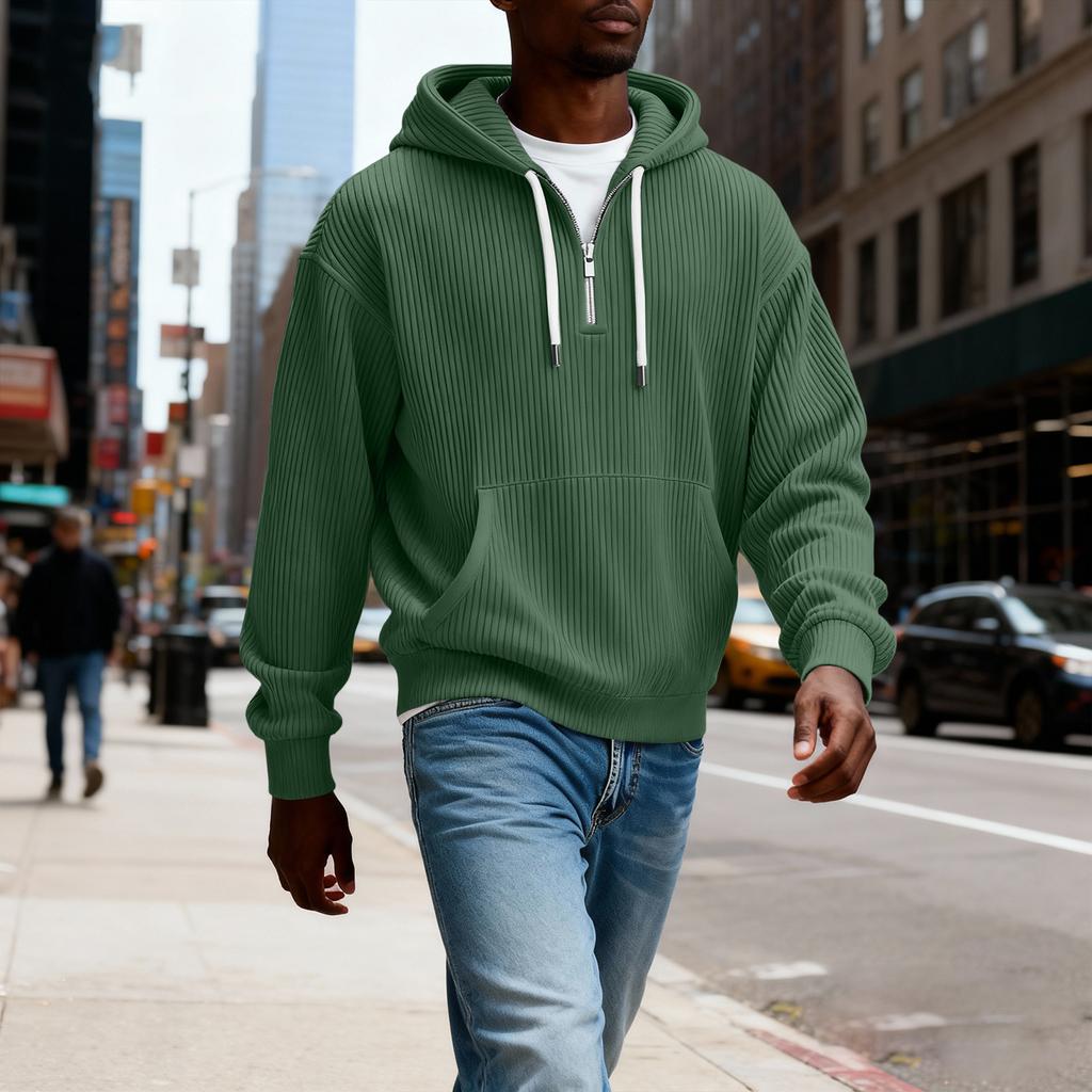 Men's Casual Solid Color Zipper Long Sleeve Hooded Sweatshirt, Everyday Zipper Casual Long Sleeve T-Shirt