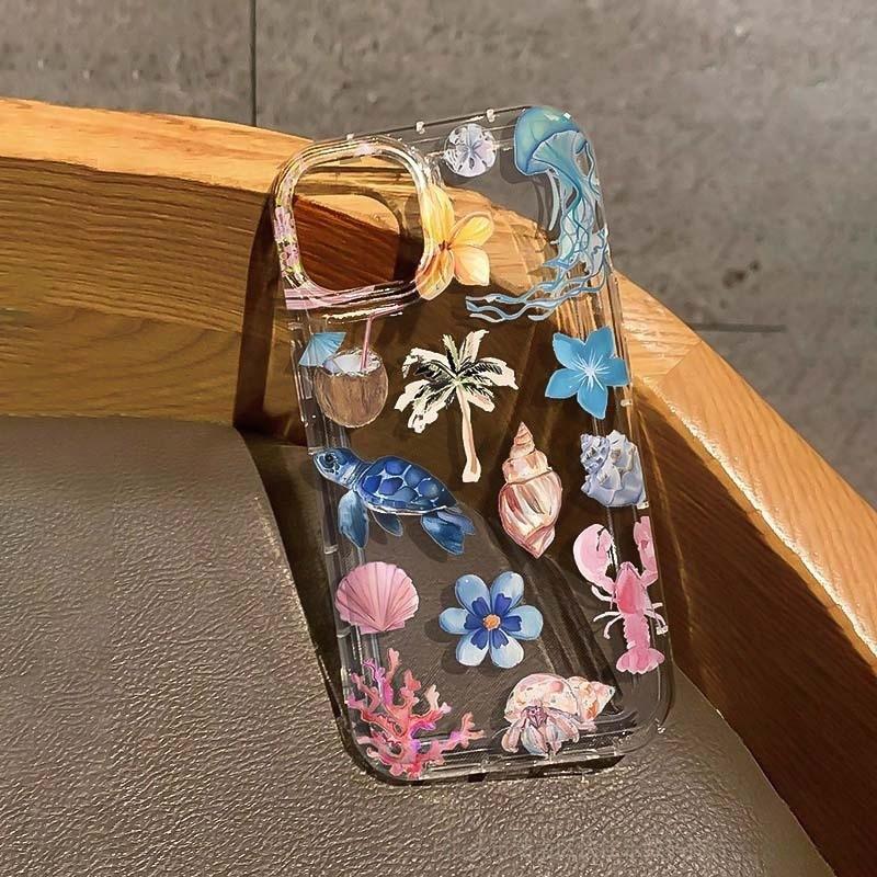 Ocean Elements for iPhone16promax Protective Case 15 Apple 14 Transparent 13 Airbag 12 Mobile Phone Case 11