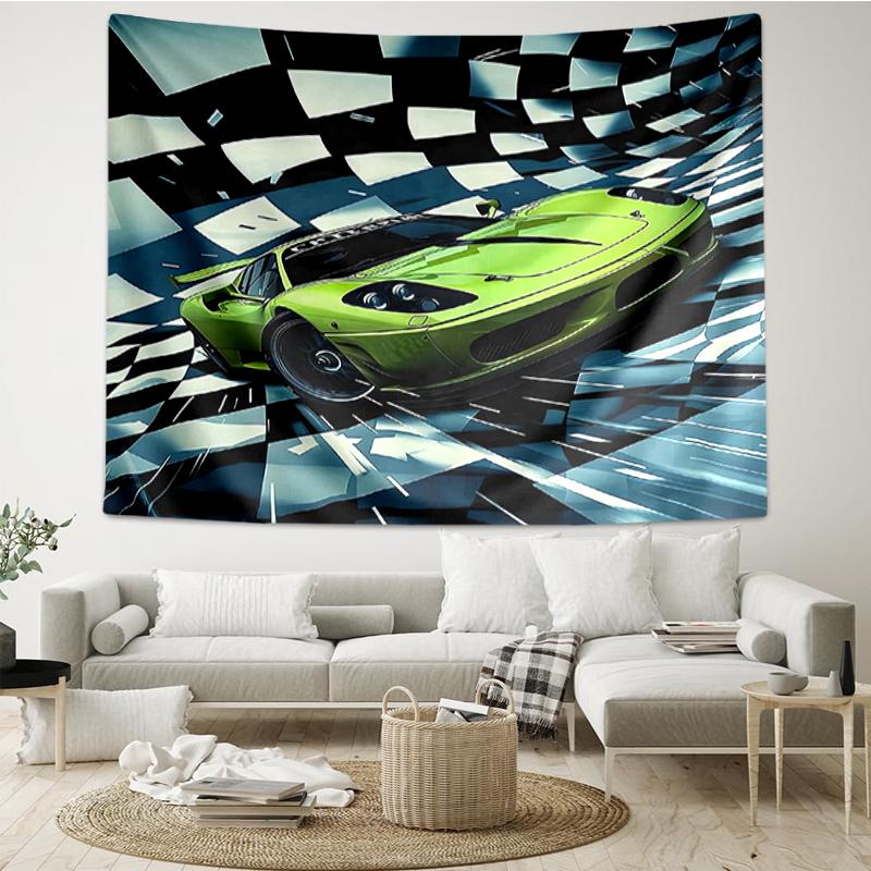 Racing Print Tapestry, Backdrop, Easy Setup, Ideal for Bedroom, Office & Living Room, with Aesthetic Wall Hanging Decor.