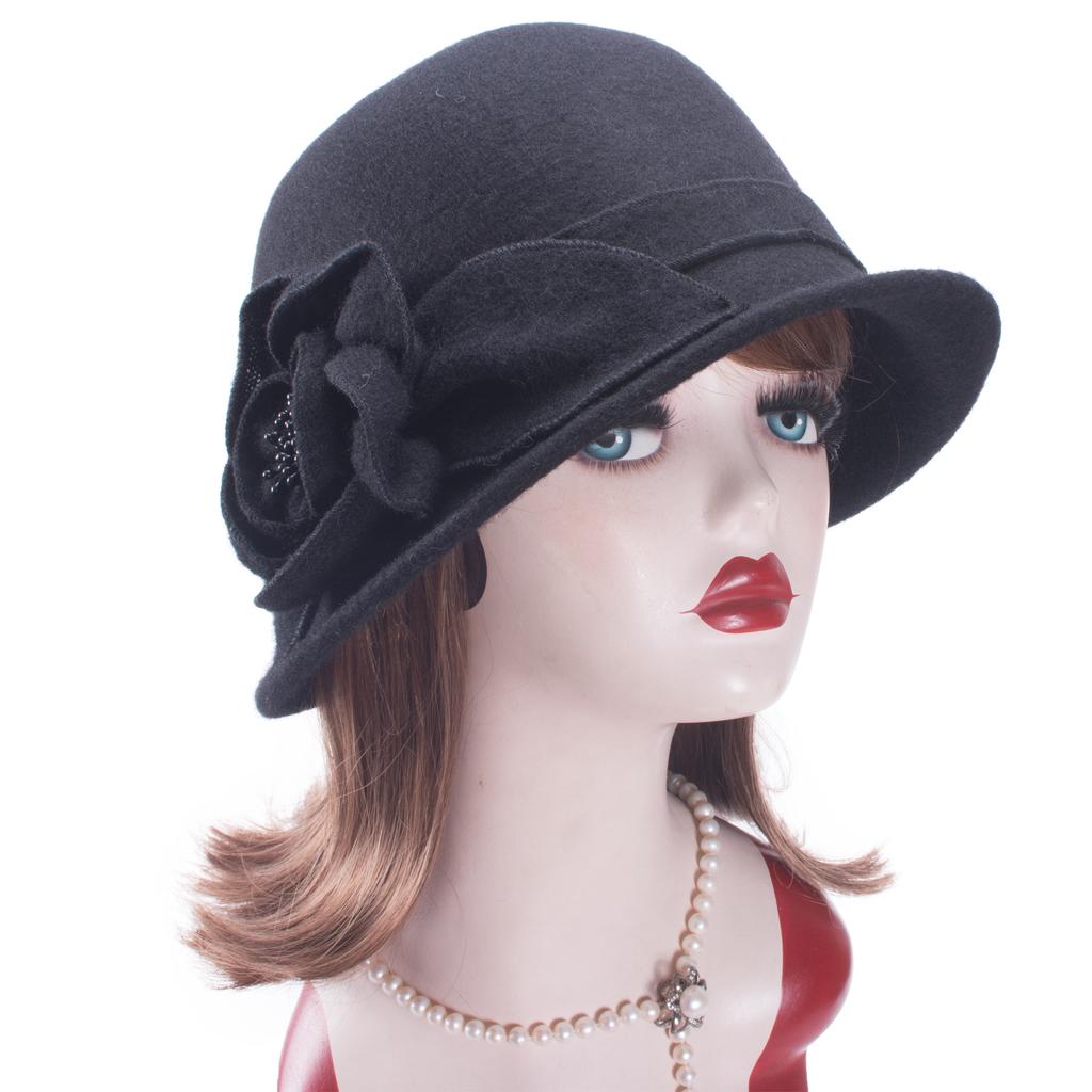 Womens Vintage Style Asymmetrical Brim Cloche Bucket 60% Wool Winter Hat T492
