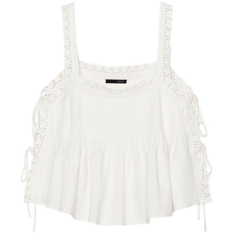 

Zaprha 2025 New Arrival Girly Style Bowknot Decoration Stylish Embroider Suspenders Puff Tops Female 0881037 White L