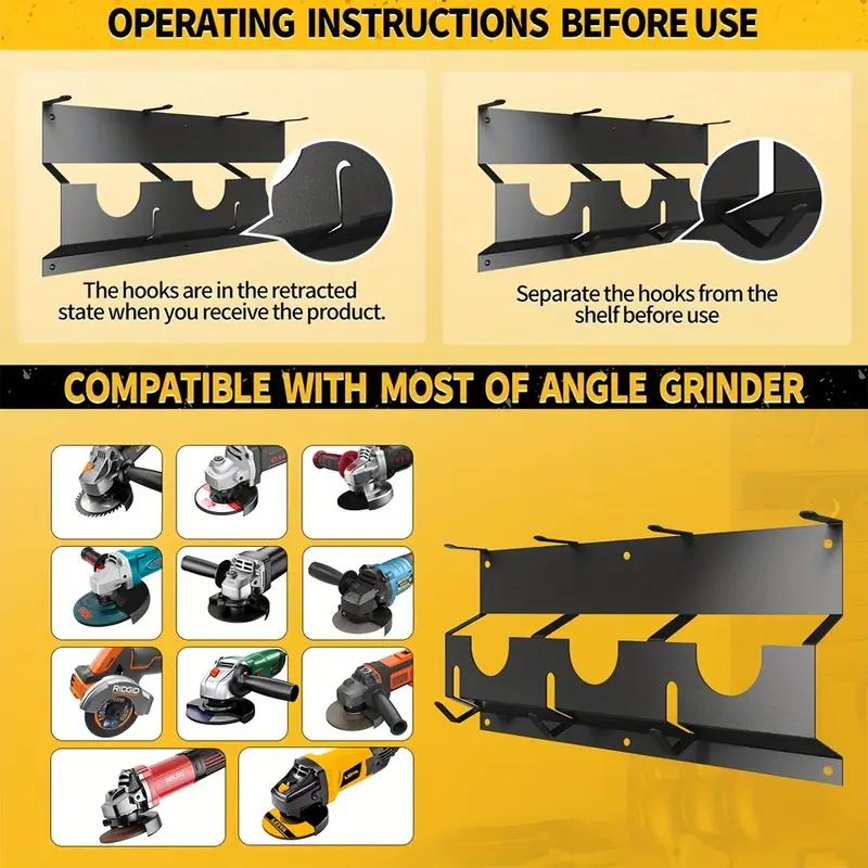 3-Slot Angle Grinder and Polisher Holder Wall-Mounted Metal Tool Rack Multi-Tool Organizer for Garage and Workspace Space-Saving