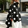 Textured Fabric Shirt Polka Dot Denim for Women Loose Fit Button-Down Top with Casual Outerwear Chest Pockets Oversize Spring Summer Fashionable