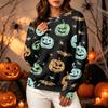 Women's Halloween Print Long Sleeve Neck Sweatshirt Top for Casual Wear