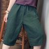 Women’s Retro Elastic Waist Cotton Linen Straight-Leg Pants - Summer 2024 Plus Size Casual Slimming Five-Point Style