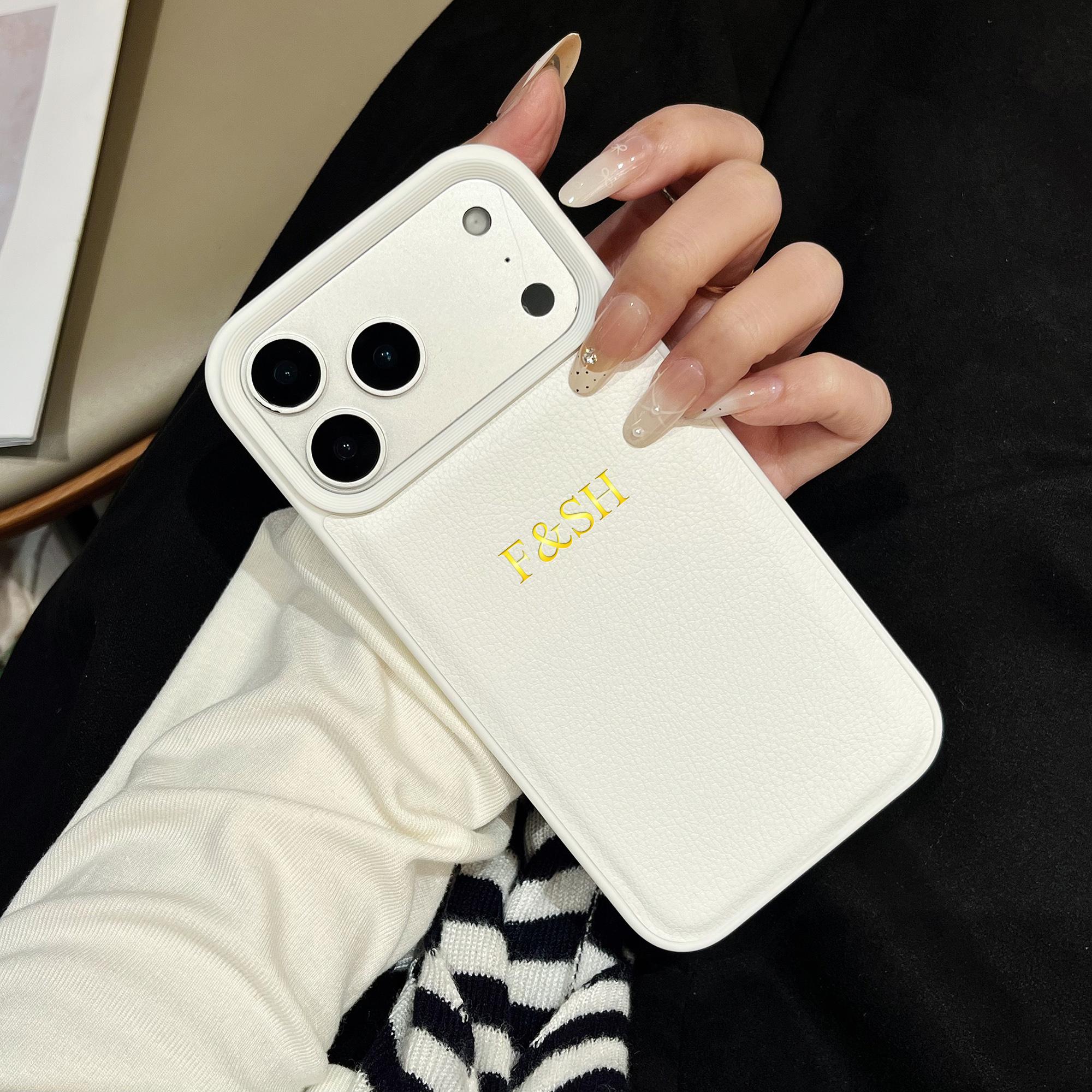 

Personalized Custom Name Faux Leather Case For iPhone 17 16 15 14 13 12 11 Pro Max Plus Air Hot Gold Foil Engraved Letter For iPhone 12 Pro