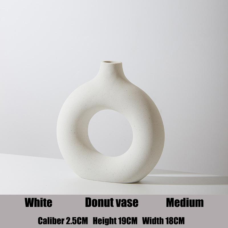 Nordische kreisförmige hohle Keramikvase Donuts Blumentopf Home Dekoration Zubehör Büro Desktop Wohnzimmer Inneneinrichtung Geschenk