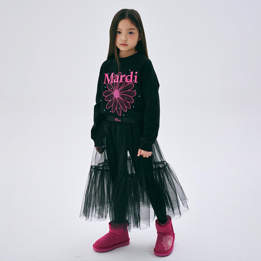 [mardimercredi] KIDS SWEATSHIRT FLOWERMARDI MIX PEARL EMBELLISHED_BLACK FUCHSIA