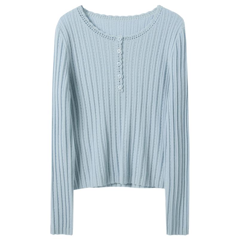 SanCai 2026 Winter Crochet Knit Long Sleeve Sweater