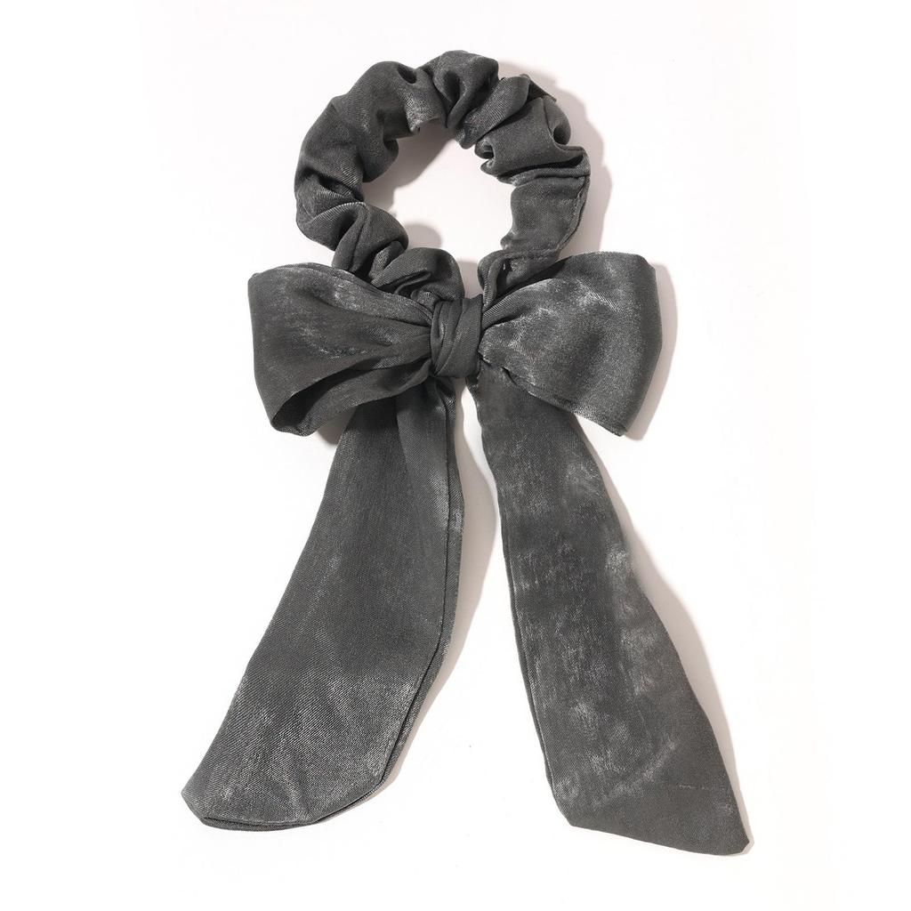 European & American Retro Silk-Like Ribbon Bow Hair Tie with Detachable Streamer – Wrinkled Satin Fabric Hair Accessory