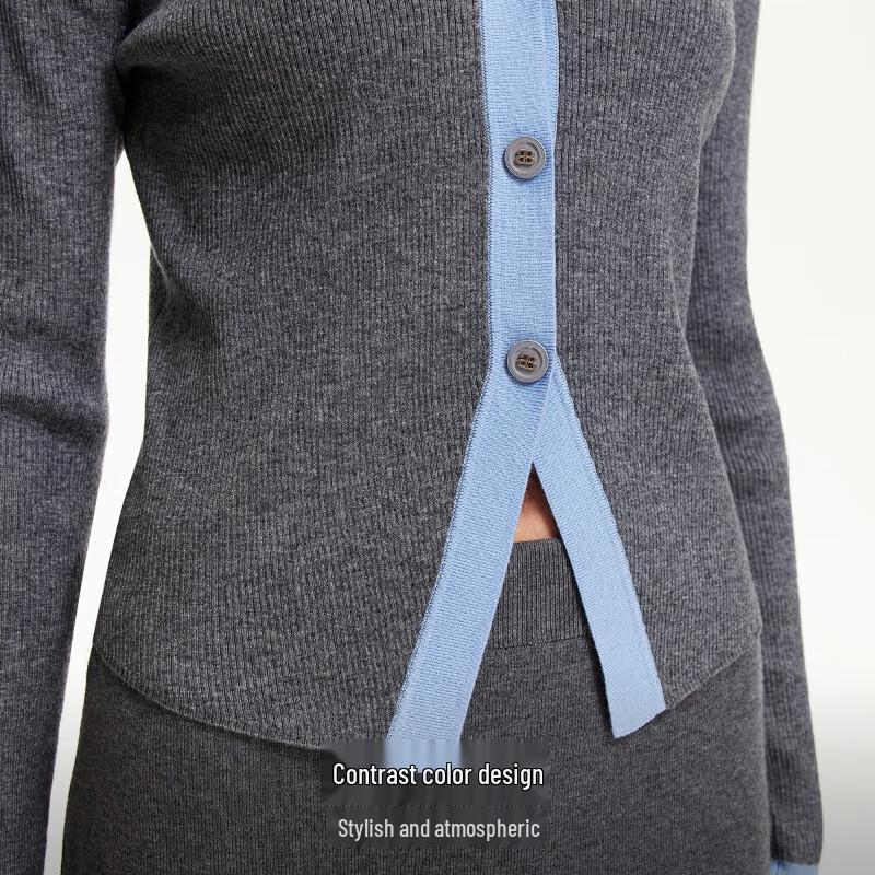 Veromoda 2025 Summer V-Neck Knit with Detachable Colorblock Shawl